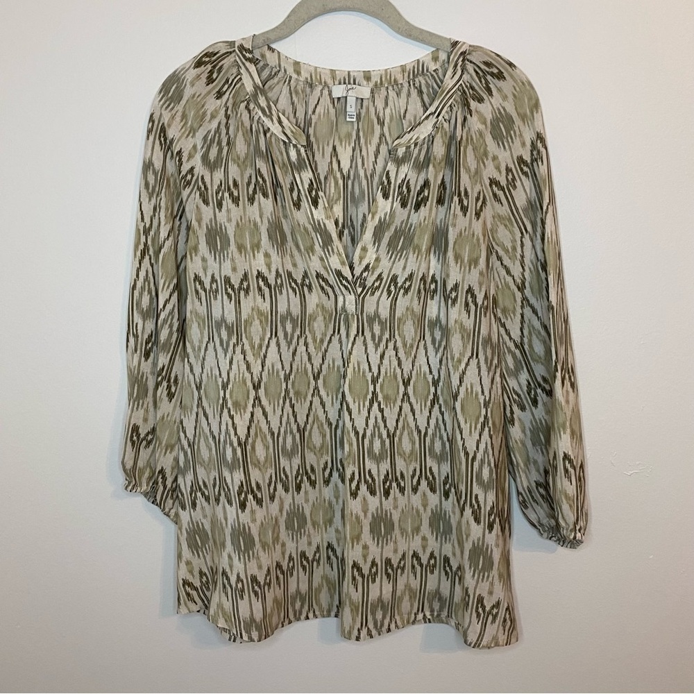 Joie Addy B Fatigue Silk Ikat Pullover Blouse